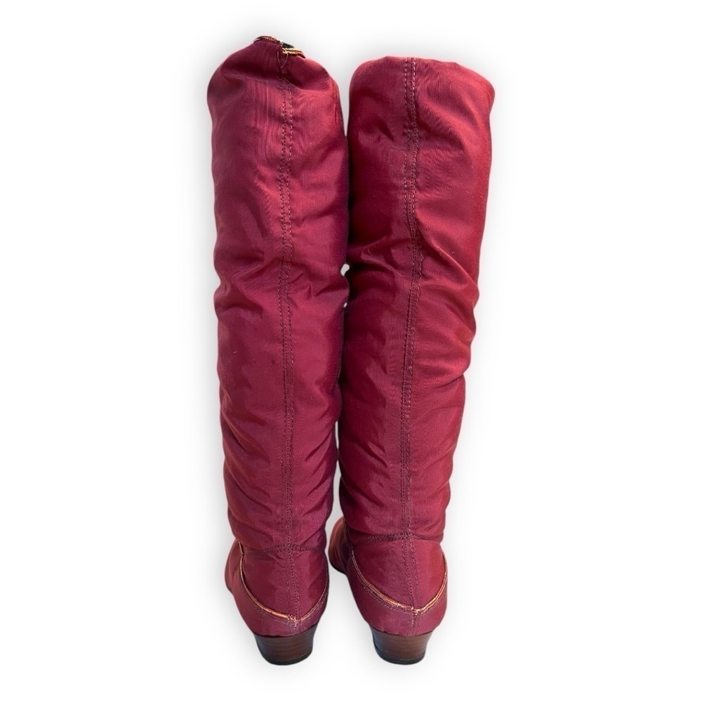 Vintage 1970's down filled maroon red knee high puffer boots pristine condition - Picture 7 of 10